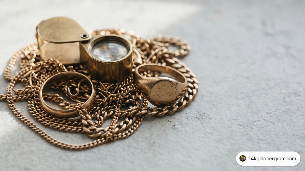 A gold ring, a neodymium magnet, a digital scale and a glass of water arranged on a pale stone surface